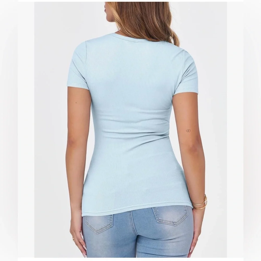 NWT Ribbed Short-Sleeve Sky Blue Ribbed Tee-M - Picture 6 of 12